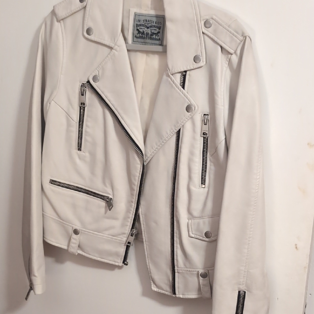 Levi's Women's White Leather Moto Jacket - Medium